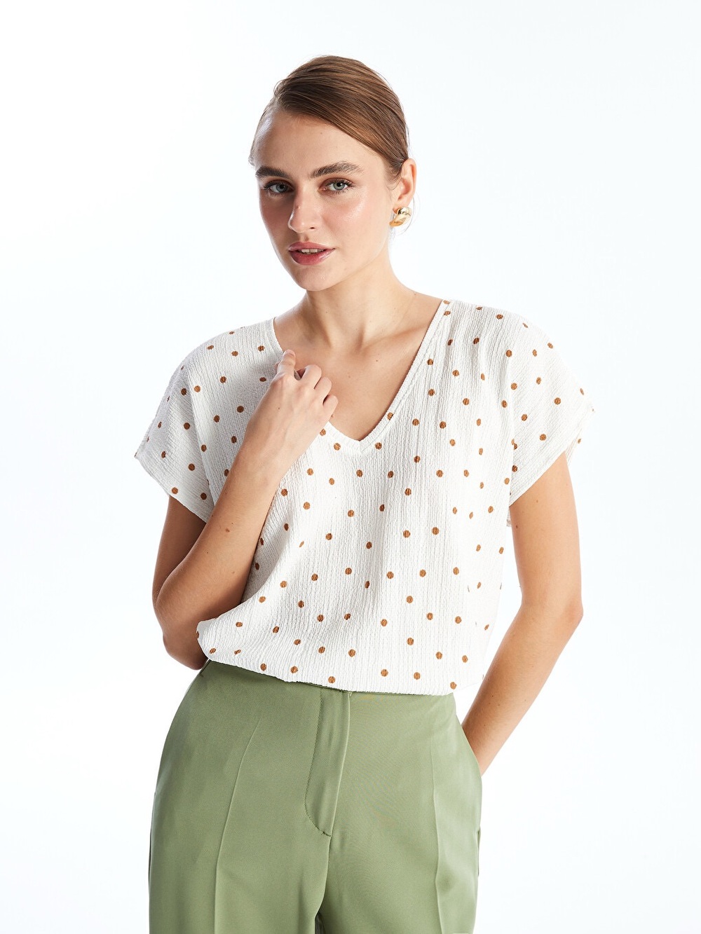 White and Brown Polka Dot Shirt